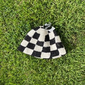 Forever 21 Checker Black & White Bucket Straw Hat